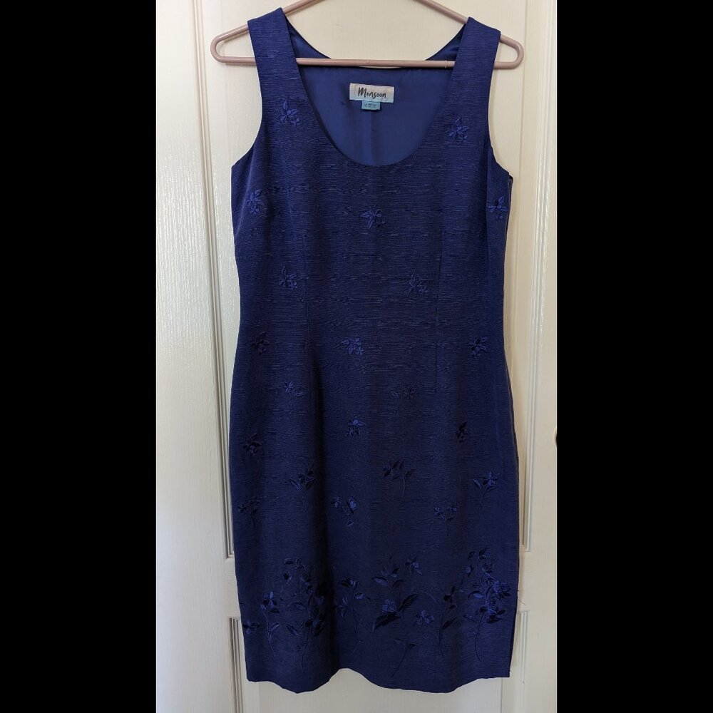 Vintage Monsoon UK Silk and Linen Blend Embroidered Dress